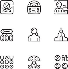 Fototapeta premium Medical and healthcare vector icon set outline style,editable stroke dermatology,frequency,patient,medical,treatment,skin,fertility,clinic,health,body icons