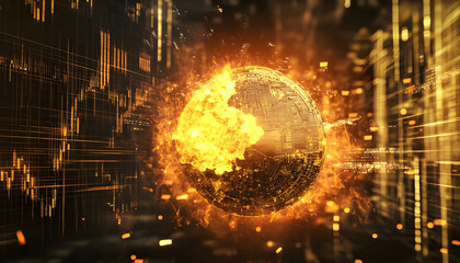 Obraz premium Financial crisis gold coin explosive bomb on global crash business