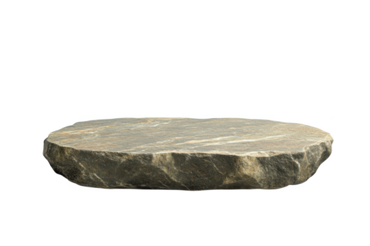 A natural rough stone slab with textured surface isolated on transparent background