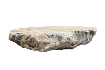 Realistic rough stone platform with textured surface and jagged edges isolated on transparent background