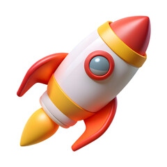 Whimsical cartoon rocket ship with red and yellow accents ready for space exploration isolated on transparent background