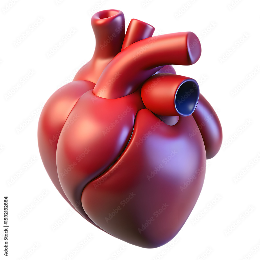 Poster stylized 3d rendering of a red human heart with arteries and veins isolated on transparent backgroun