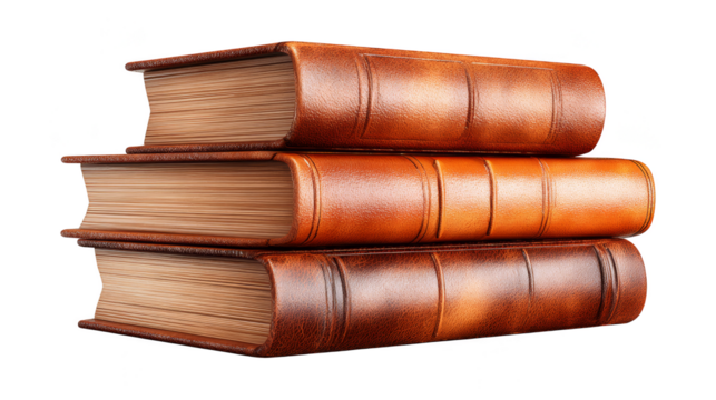 Stack of three books on a white background, visual representation of knowledge and learning.