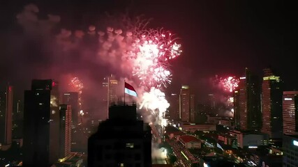 City Skyline Fireworks for Indonesian Independence Day