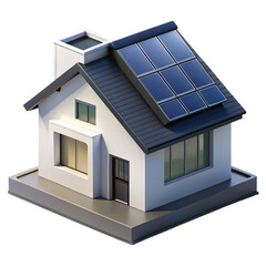 Modern white house with dark roof and solar panels isolated on transparent background