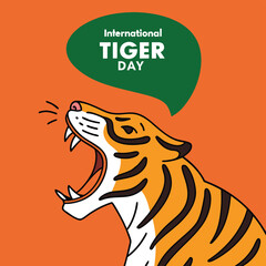 Roaring Tiger Illustration with Green Emblem for International Tiger Day Awareness