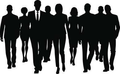 Silhouette of Business People Group Walking Forward