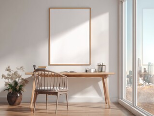 Desk With Blank Frame and City View