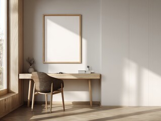 Desk with Chair and Framed Picture in Bright Room