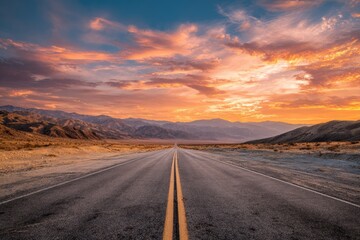 Desert highway at vibrant sunset