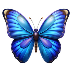 Vibrant blue morpho butterfly with metallic accents and detailed wings isolated on transparent background