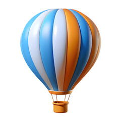 Vibrant orange blue and white striped hot air balloon floating gracefully isolated on transparent background
