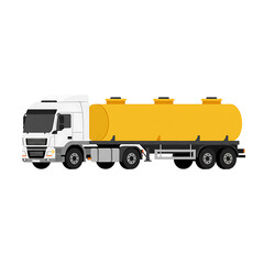 A Detailed Illustration of a White Tanker Truck with a Yellow Tanker Trailer