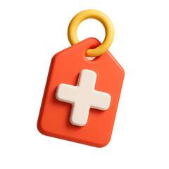 Obraz premium Vibrant Medical Tag with Prominent White Cross Symbol Against a Black Backdrop Displaying Healthcare