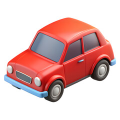 Charming red cartoon car with blue accents isolated on transparent background