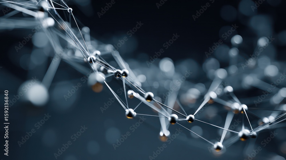 Poster digital network of interconnected nodes and data flows, representing blockchain technology in cybers