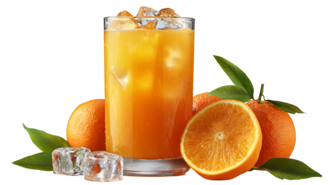 Icecold orange juice, refreshing summer delight with fresh oranges and ice refreshing