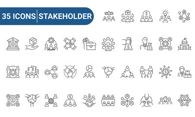 stakeholder set of web icons in line or outline style. Icons for web and mobile app. Outline icons collection. Editable Stroke. Vector illustration