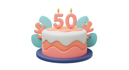 50th birthday cake. Celebrating 50th Anniversary Cake with Candles and Decoration