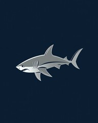 Naklejka premium Silver shark silhouette against dark background