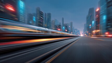 Fototapeta premium Dynamic Data Visualization of High-Speed Train Efficiency in Urban Environment Nighttime Viewpoint