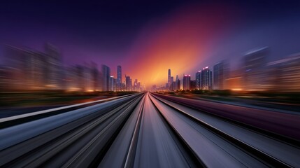 Fototapeta premium Dynamic Visualization of Train Efficiency Urban Cityscape Data Analysis Night Environment Aerial View Transportation Insights