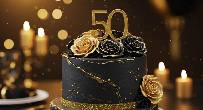 50th birthday cake. Celebrating Milestone Cake with Number Fifty and Elegant Decorations - Powered by Adobe