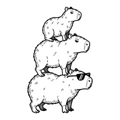 funny capybaras standing on top of each other, funny capybara tower sketch