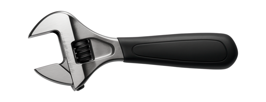Adjustable wrench with a wide jaw opening for plumbing repairs.