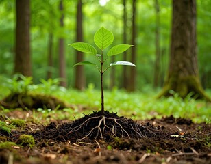 Young plant sprouts in forest floor