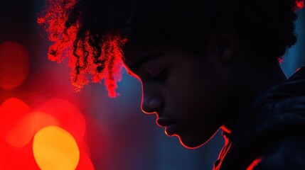 Child profile in vibrant neon light