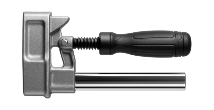 Heavy-duty quick-release clamp with a steel bar for use in an industrial setting.