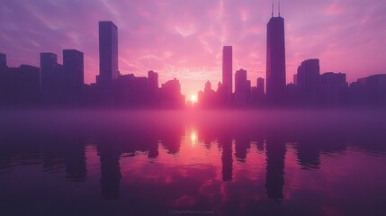 Obraz premium City skyline sunrise, hazy morning
