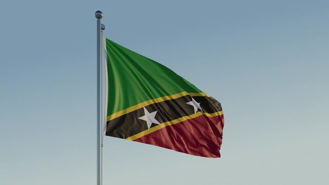 Saint Kitts and Nevis Basseterre Flag seamless loop Cinematic Realistic Waving Blue Sky