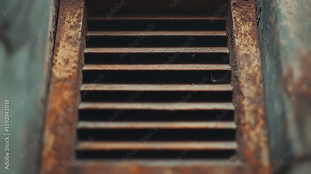 Poster oxidized vent: a close-up captures a weathered vent, its rusted texture telling a story of time and 