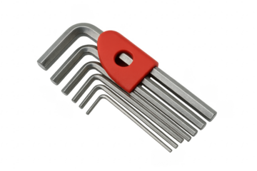 Set of allen wrenches with red handle on transparent background