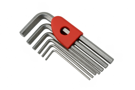 Set of allen wrenches with red handle on transparent background