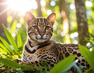 Jungle cat basking in sunlight