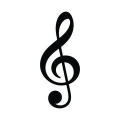 Simple black treble clef symbol on a white background