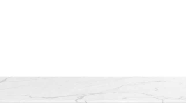 Empty white marble table isolated on transparent background