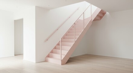 Obraz premium Aesthetic pink staircase in a minimalist interior space showcasing modern home architecture