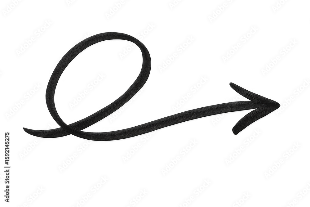 Poster black hand-drawn arrow pointing to the right creating a sense of direction and movement, isolated on