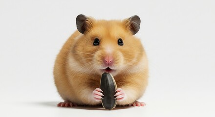小さなハムスターがひまわりの種を美味しそうに食べる瞬間 柔らかな光が愛らしい表情を際立たせる. AI Generated