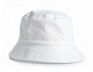 Plain white bucket hat against white background