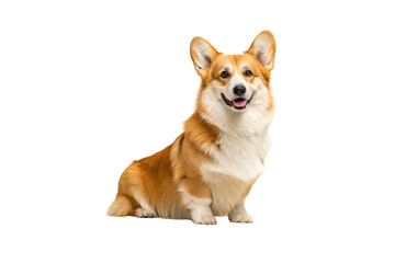 Red and white corgi dog sitting upright with alert ears and friendly facial expression, isolated on a transparent background