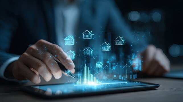 Businessman Using Tablet Analyzing Real Estate Market Growth - Powered by Adobe
