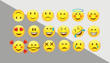 Set of funny cartoon smileys. (Emojis).