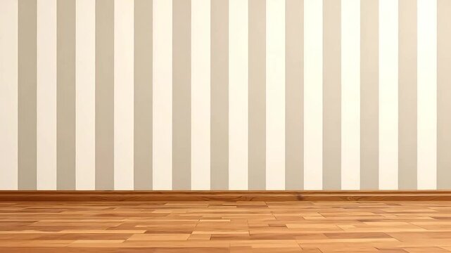 Interior surface showing striped wallpaper and wooden flooring for backgrounds or design element needs.