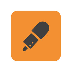 Marker icon in black silhouette on orange square background  