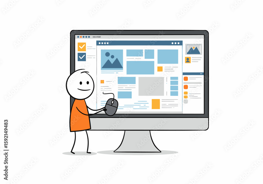 Poster person using computer for website design and development concept